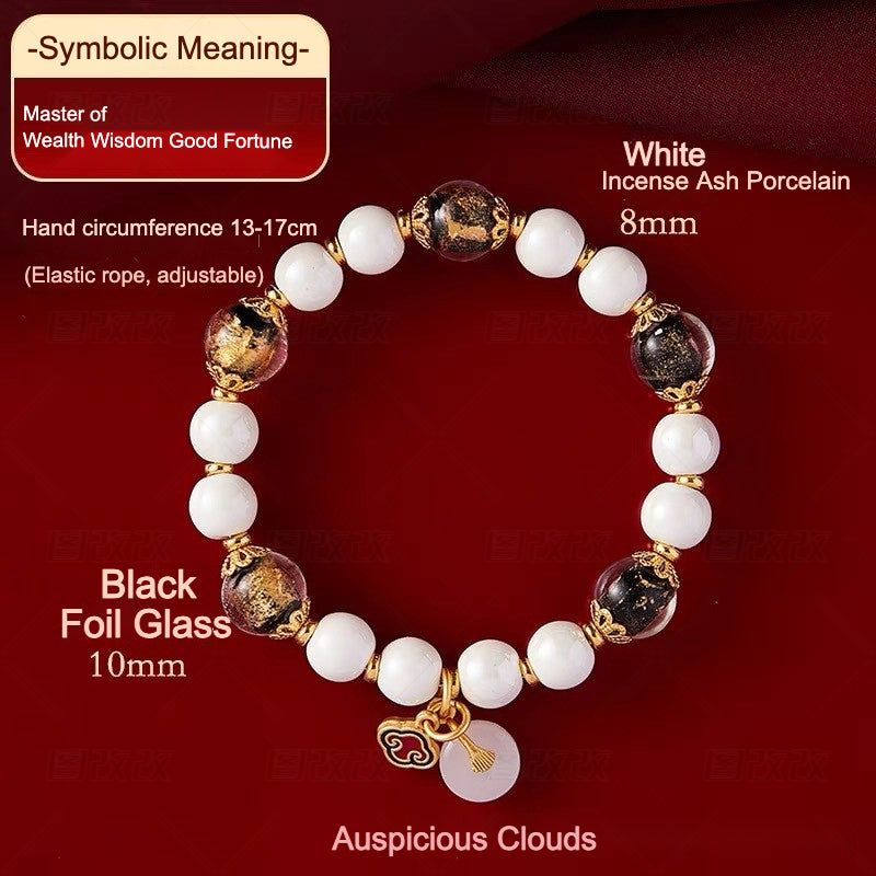 Wisdom & Fortune Bracelet – Incense Ash Beads with Auspicious Cloud Charm