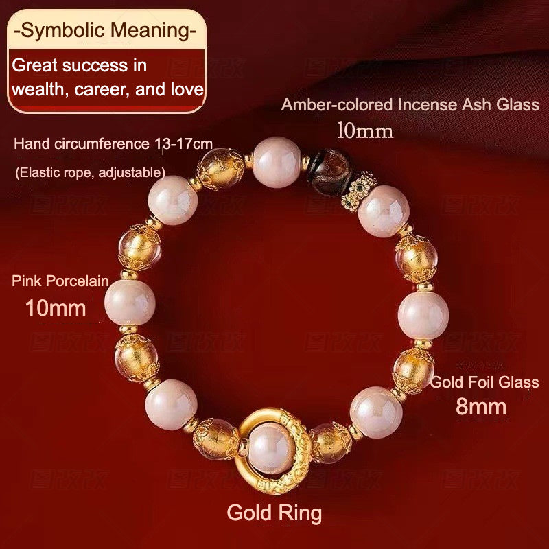 Love, Wealth & Career Bracelet – Incense Ash Beads with Golden Ring