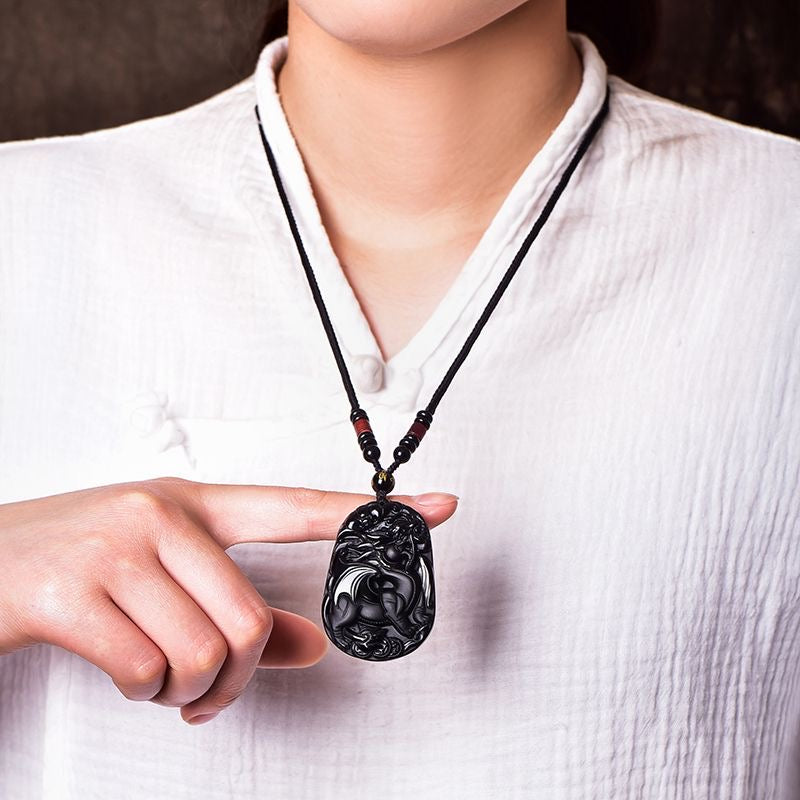 Black Obsidian Pi Xiu Pendant – Feng Shui Wealth Amulet