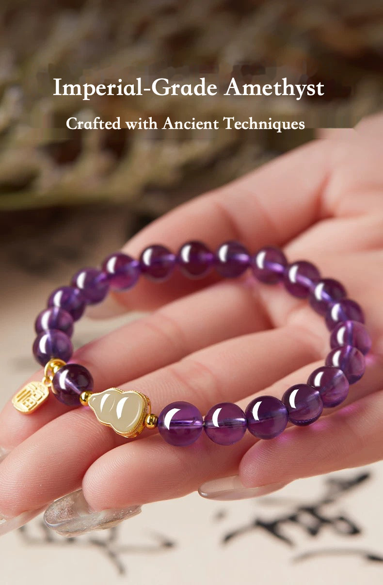 Amethyst Jade Gourd Bracelet – "Purple Fortune Charm"