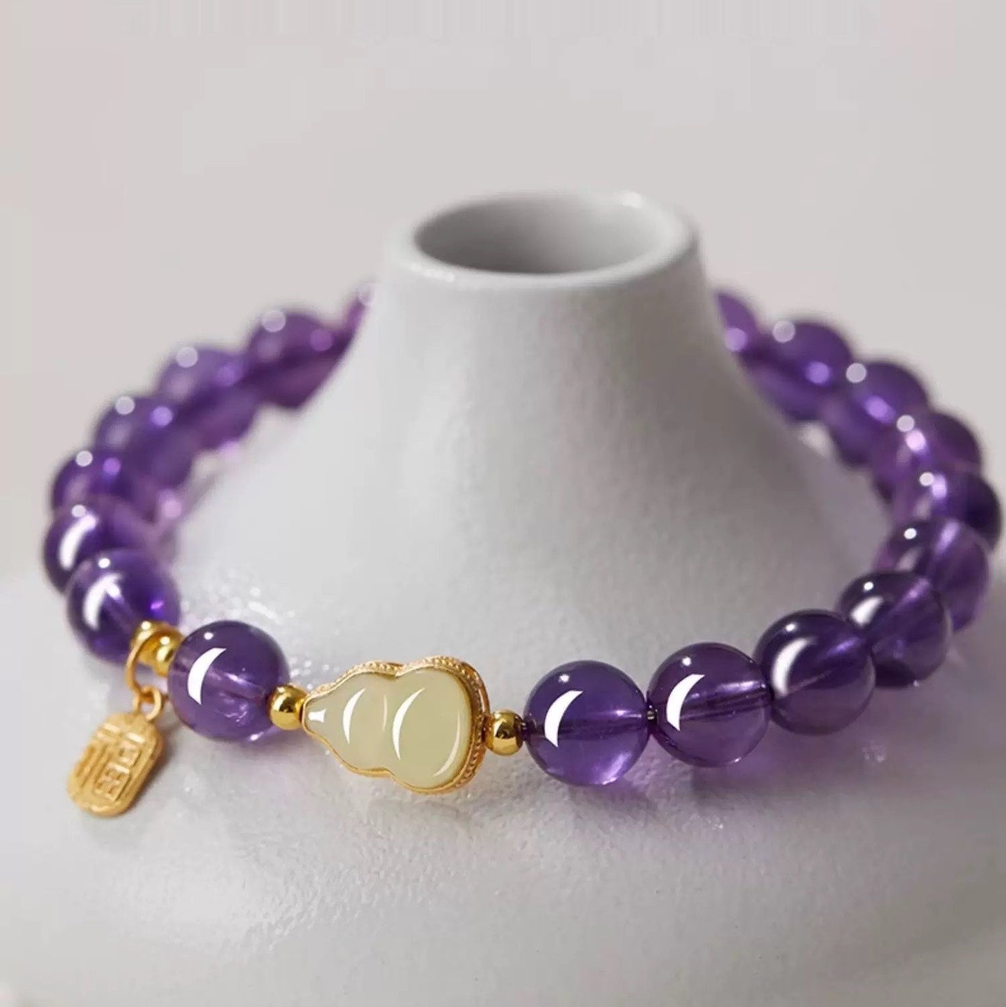 Amethyst Jade Gourd Bracelet – "Purple Fortune Charm"