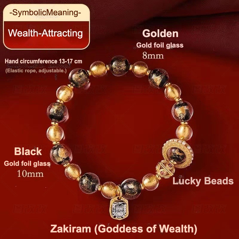 Wealth Blessing Bracelet – Authentic Incense Ash Glass Beads with Charm