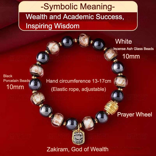 Wisdom & Wealth Bracelet – Incense Ash Beads with Blessing Charms