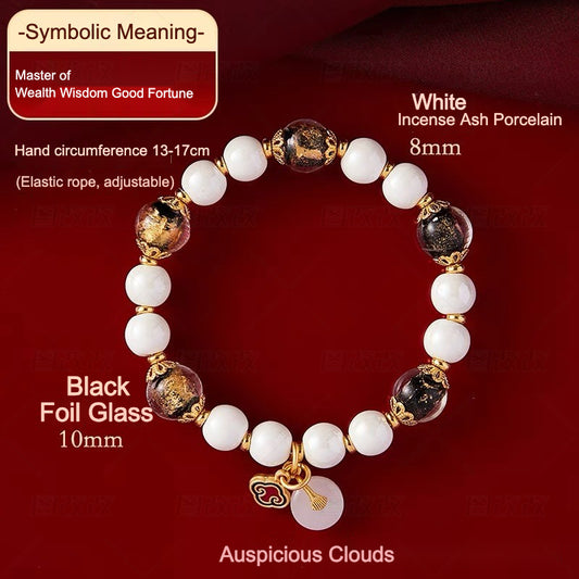 Wisdom & Fortune Bracelet – Incense Ash Beads with Auspicious Cloud Charm