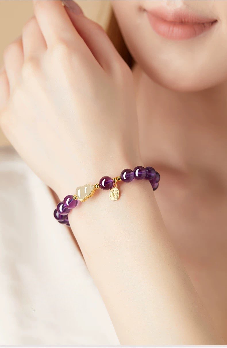 Amethyst Jade Gourd Bracelet – "Purple Fortune Charm"