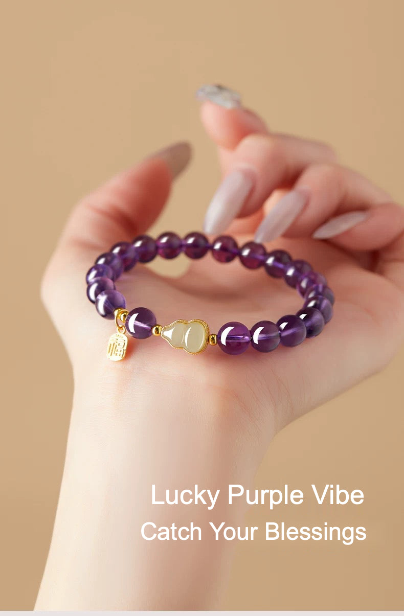 Amethyst Jade Gourd Bracelet – "Purple Fortune Charm"