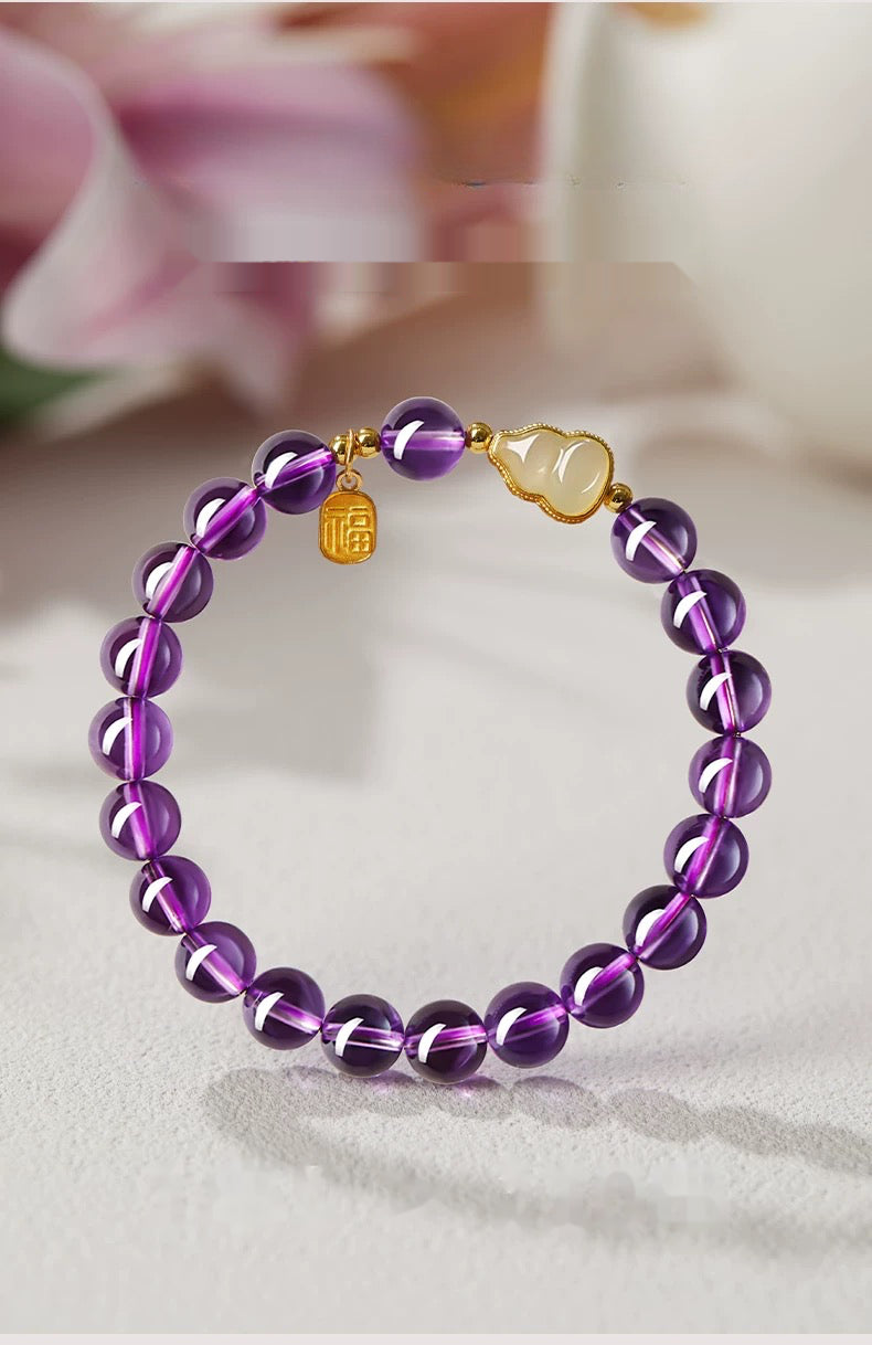 Amethyst Jade Gourd Bracelet – "Purple Fortune Charm"