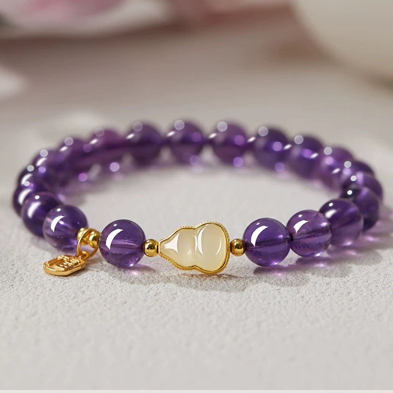 Amethyst Jade Gourd Bracelet – "Purple Fortune Charm"